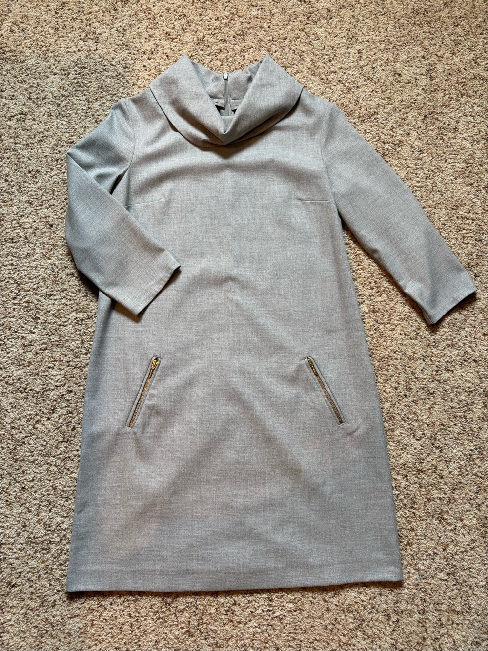 Light Gray Cowl Neck Shift Dress with Pockets (accent only) - size 36